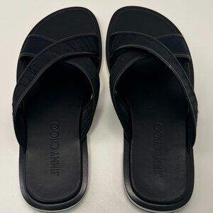 JIMMY CHOO MENS BLACK SANDAL IN LEATHER AND NYLON SIZE 43